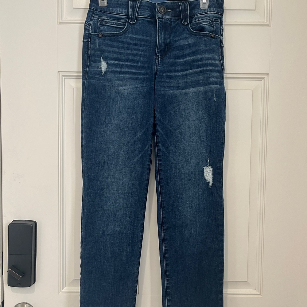 Democracy Dark Blue Distressed Straight Leg Jeans